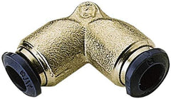 Alpha Technologies - 3/8" Outside Diam, 3/8 Nickel Plated Brass Push-to-Connect Union Elbow - 250 Max psi, Tube to Tube Connection, Buna O-Ring - Exact Industrial Supply