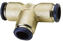 Alpha Technologies - 1/2" Outside Diam, Nickel Plated Brass Push-to-Connect Union Tee - 250 Max psi, Tube to Tube Connection, Buna O-Ring - Exact Industrial Supply