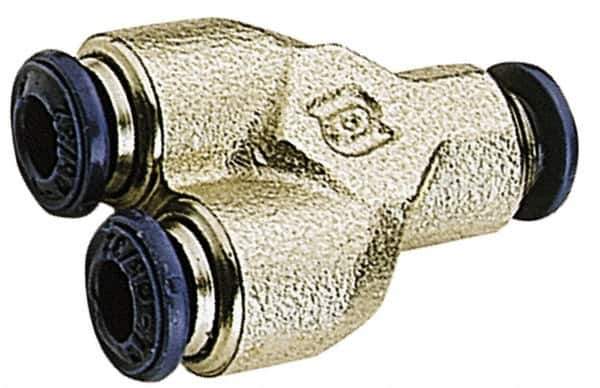 Alpha Technologies - 1/8" Tube OD, Nickel Plated Brass Push-to-Connect Tube Union Y - Tube to Tube Connection, 250 Max psi, Buna O-Ring, 160°F Max Working Temp - Exact Industrial Supply