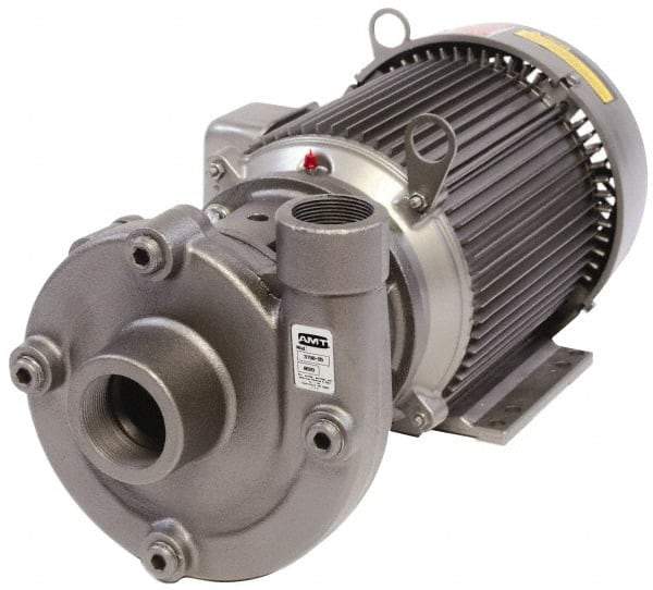 American Machine & Tool - 115/230V Volt, 1 Phase, 2 HP, Cast Iron Straight Pump - 2 Inch Inlet, 1-1/2 Inch Outlet, 62 Max Head psi, Stainless Steel Impeller, Buna-N Seal - Exact Industrial Supply