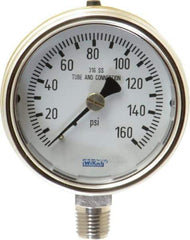 Wika - 2-1/2" Dial, 1/4 Thread, 0-160 Scale Range, Pressure Gauge - Lower Connection Mount, Accurate to 2-1-2% of Scale - Exact Industrial Supply