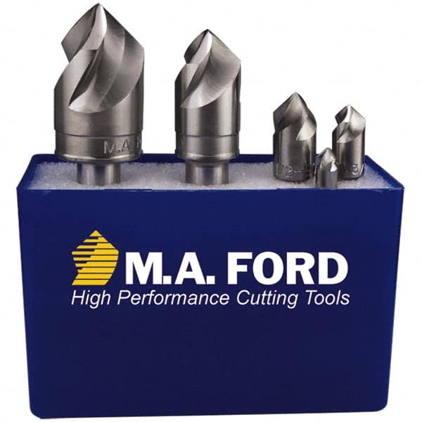 M.A. Ford - 5 Piece, 1/4 to 3/4" Head Diam, 120° Included Angle, Single End Countersink Set - Exact Industrial Supply