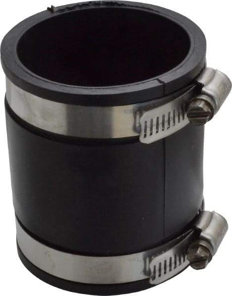 Made in USA - 2" PVC Flexible Pipe Coupling with Clamp - 3-1/2" Long, Pipe x Pipe, Stainless Steel Clamp - Exact Industrial Supply