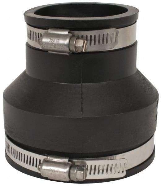 Made in USA - 3 x 2" PVC Flexible Pipe Coupling with Clamp - 4" Long, Pipe x Pipe, Stainless Steel Clamp - Exact Industrial Supply