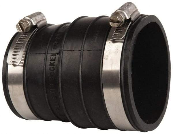 Made in USA - 2" PVC Flexible Pipe Coupling with Clamp - 4" Long, Socket x Pipe, Stainless Steel Clamp - Exact Industrial Supply