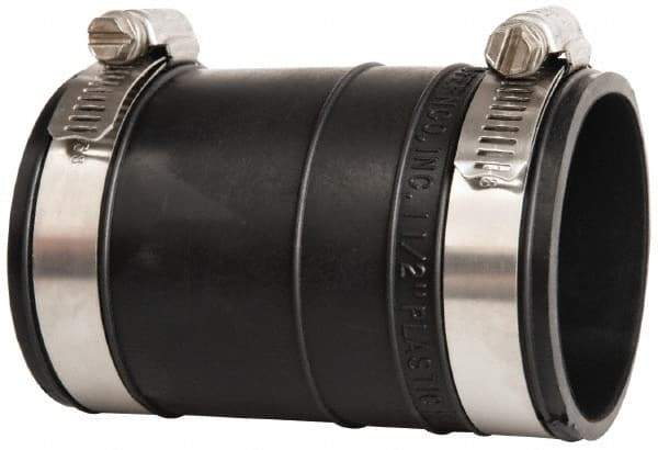 Made in USA - 1-1/2" PVC Flexible Pipe Coupling with Clamp - 4" Long, Socket x Socket, Stainless Steel Clamp - Exact Industrial Supply