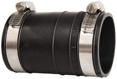 Made in USA - 1-1/2" PVC Flexible Pipe Coupling with Clamp - 4" Long, Socket x Socket, Stainless Steel Clamp - Exact Industrial Supply