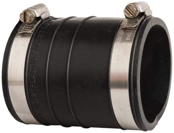 Made in USA - 2" PVC Flexible Pipe Coupling with Clamp - 4" Long, Socket x Socket, Stainless Steel Clamp - Exact Industrial Supply