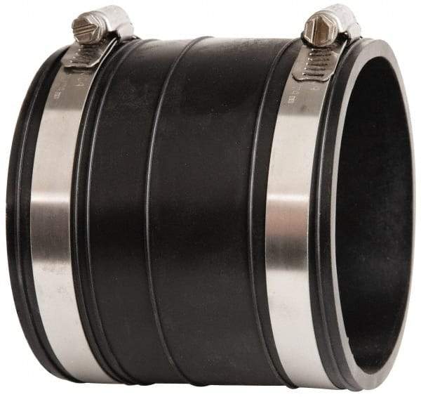 Made in USA - 3" PVC Flexible Pipe Coupling with Clamp - 4" Long, Socket x Socket, Stainless Steel Clamp - Exact Industrial Supply