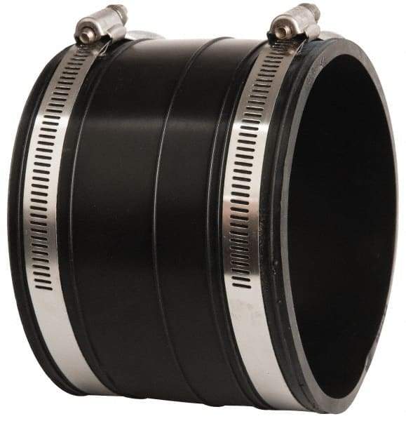 Made in USA - 4" PVC Flexible Pipe Coupling with Clamp - 4" Long, Socket x Socket, Stainless Steel Clamp - Exact Industrial Supply