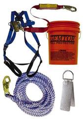 Gemtor - Universal Size, 300 Lb. Capacity, Polyester Roofer Fall Protection Kit - 3 Ft. Lanyard Long, Reusable Anchor, Blue, Black and Red - Exact Industrial Supply