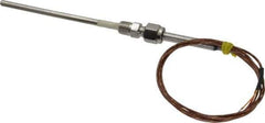 Thermo Electric - 0 to 2012°F, K Pipe Fitting, Thermocouple Probe - 6 Ft. Cable Length, Stripped Ends, 9 Sec Response Time - Exact Industrial Supply