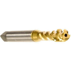 Emuge - 3/8-16 UNC 3 Flute 2B Modified Bottoming Spiral Flute Tap - Cobalt, TiN Finish, 3.937" OAL, Right Hand Flute, Right Hand Thread, Series Enorm - Exact Industrial Supply