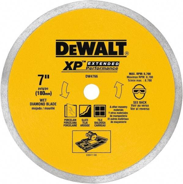 DeWALT - 7" Diam, 5/8" Arbor Hole Diam, Wet & Dry Cut Saw Blade - Diamond-Tipped, Standard Round Arbor - Exact Industrial Supply