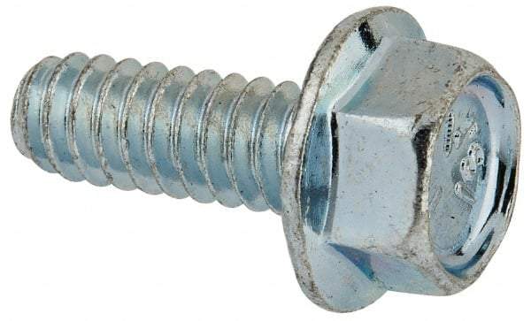 Value Collection - #10-24 UNC, 1/2" Length Under Head, Hex Drive Flange Bolt - 1/2" Thread Length, Grade 5 Steel, Serrated Flange, Zinc-Plated Finish - Exact Industrial Supply
