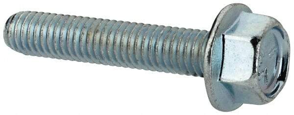 Value Collection - #10-32 UNF, 1" Length Under Head, Hex Drive Flange Bolt - 1" Thread Length, Grade 5 Steel, Serrated Flange, Zinc-Plated Finish - Exact Industrial Supply