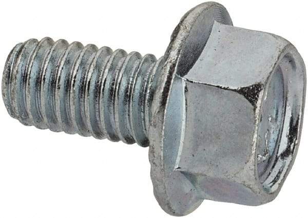 Value Collection - #10-32 UNF, 3/8" Length Under Head, Hex Drive Flange Bolt - 3/8" Thread Length, Grade 5 Steel, Serrated Flange, Zinc-Plated Finish - Exact Industrial Supply