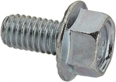 Value Collection - #10-32 UNF, 3/8" Length Under Head, Hex Drive Flange Bolt - 3/8" Thread Length, Grade 5 Steel, Serrated Flange, Zinc-Plated Finish - Exact Industrial Supply