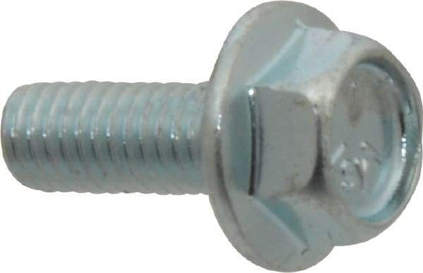 Value Collection - #10-32 UNF, 1/2" Length Under Head, Hex Drive Flange Bolt - 1/2" Thread Length, Grade 5 Steel, Serrated Flange, Zinc-Plated Finish - Exact Industrial Supply