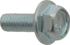 Value Collection - #10-32 UNF, 1/2" Length Under Head, Hex Drive Flange Bolt - 1/2" Thread Length, Grade 5 Steel, Serrated Flange, Zinc-Plated Finish - Exact Industrial Supply