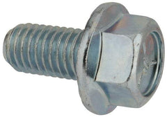 Value Collection - 1/2-13 UNC, 1" Length Under Head, Hex Drive Flange Bolt - 1" Thread Length, Grade 5 Steel, Serrated Flange, Zinc-Plated Finish - Exact Industrial Supply