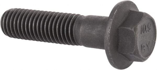 Value Collection - M12x1.75 Metric Coarse, 50mm Length Under Head, Hex Drive Flange Bolt - 40mm Thread Length, Grade 10.9 Alloy Steel, Smooth Flange, Phosphate & Oil Finish - Exact Industrial Supply