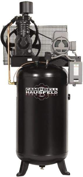 Campbell Hausfeld - 7.5 hp, 80 Gal Stationary Electric Vertical Air Compressor - Single Phase, 175 Max psi, 24.3 CFM, 230 Volt - Exact Industrial Supply
