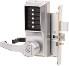 Kaba Access - Combination Entry Lever Lockset with Key Override - 2-3/4" Back Set, No Cylinder, Zamak3, Satin Chrome Finish - Exact Industrial Supply