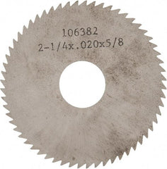 Made in USA - 2-1/4" Diam x 0.02" Blade Thickness x 5/8" Arbor Hole Diam, 60 Tooth Slitting and Slotting Saw - Arbor Connection, Solid Carbide, Concave Ground - Exact Industrial Supply