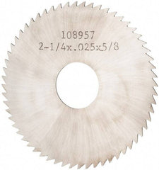 Made in USA - 2-1/4" Diam x 0.025" Blade Thickness x 5/8" Arbor Hole Diam, 60 Tooth Slitting and Slotting Saw - Arbor Connection, Solid Carbide, Concave Ground - Exact Industrial Supply