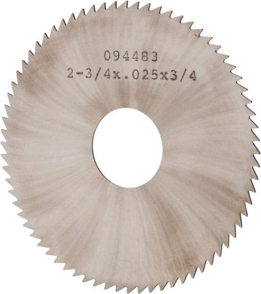 Made in USA - 2-3/4" Diam x 0.025" Blade Thickness x 3/4" Arbor Hole Diam, 72 Tooth Slitting and Slotting Saw - Arbor Connection, Solid Carbide, Concave Ground - Exact Industrial Supply