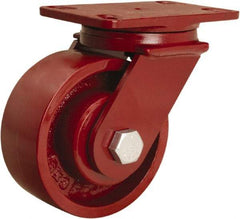 Hamilton - 6" Diam x 2-1/2" Wide x 7-1/2" OAH Top Plate Mount Swivel Caster - Cast Iron, 2,200 Lb Capacity, Straight Roller Bearing, 4-1/2 x 6-1/2" Plate - Exact Industrial Supply