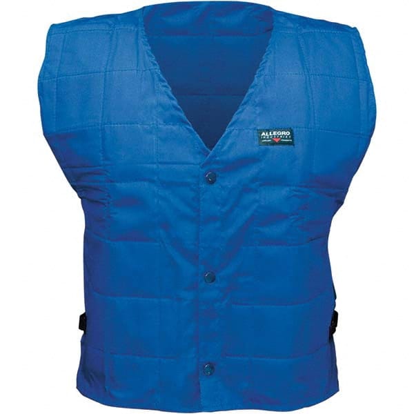 Cooling Vests; Cooling Type: Evaporating; Activation Method: Soak in Cold Water; Size: Large; Color: Blue; Color Properties: NonReflective; Maximum Cooling Time (Hours): 72; Closure Type: Snaps; Material: Cotton; Includes: Vest ONLY; Closure: Snaps