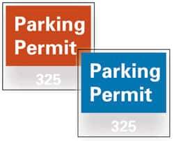 NMC - Parking Permit (001-100), 3 Inch Wide x 3 Inch High, Vinyl Traffic Sign - Blue, Square - Exact Industrial Supply