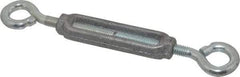 Made in USA - 96 Lb Load Limit, 5/16" Thread Diam, 2-9/16" Take Up, Malleable Iron Eye & Eye Turnbuckle - 3-7/16" Body Length, 7/32" Neck Length, 6-3/4" Closed Length - Exact Industrial Supply