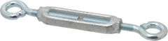 Made in USA - 144 Lb Load Limit, 3/8" Thread Diam, 2-7/8" Take Up, Malleable Iron Eye & Eye Turnbuckle - 3-7/8" Body Length, 1/4" Neck Length, 7-1/2" Closed Length - Exact Industrial Supply