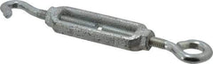 Made in USA - 112 (Hook) & 96 (Eye) Lb Load Limit, 5/16" Thread Diam, 2-9/16" Take Up, Malleable Iron Hook & Eye Turnbuckle - 3-7/16" Body Length, 7/32" Neck Length, 6-3/4" Closed Length - Exact Industrial Supply