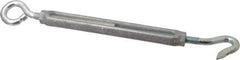 Made in USA - 144 (Eye) & 174 (Hook) Lb Load Limit, 3/8" Thread Diam, 2-7/8" Take Up, Aluminum Hook & Eye Turnbuckle - 6-7/8" Body Length, 1/4" Neck Length, 11-3/8" Closed Length - Exact Industrial Supply