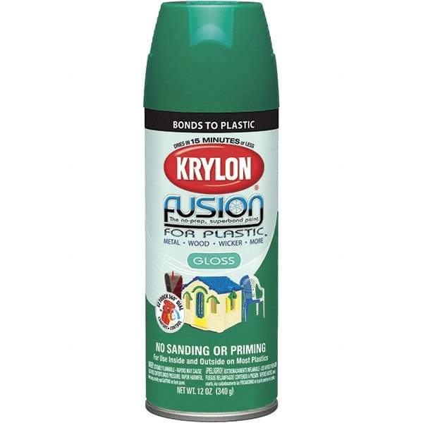 Krylon - Spring Grass, Gloss, Direct to Plastic Spray Paint - Up to 25 Sq Ft per Can, 12 oz Container, Use on Fiberglass, Hard Vinyl, Plastics, PVC, Resin - Exact Industrial Supply