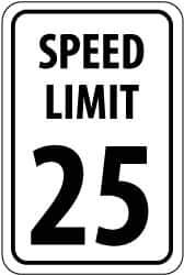 NMC - "Speed Limit 25", 18" Wide x 24" High, Aluminum Speed Limit Signs - 0.08" Thick, Black on White, High Intensity Reflectivity, Rectangle, Post Mount - Exact Industrial Supply