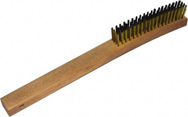 Gordon Brush - 4 Rows x 19 Columns Brass Plater Brush - 5-3/8" Brush Length, 13-3/4" OAL, 1-1/8 Trim Length, Wood Curved Handle - Exact Industrial Supply