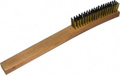 Gordon Brush - 4 Rows x 19 Columns Brass Plater Brush - 5-3/8" Brush Length, 13-3/4" OAL, 1-1/8 Trim Length, Wood Curved Handle - Exact Industrial Supply