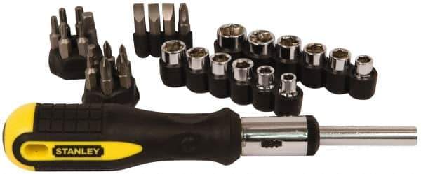 Stanley - 29 Piece Hex, Phillips, Slotted & Torx Screwdriver Set - Bit Sizes: Hex Inch 1/8 & 5/32, Philips #1 to #3, Nut Driver 1/4, 5/16, 11/32, 3/8, 7/16 & 1/2, Torx T10, T15, T20, T25 & T27, Tip Thickness: 1/4 & 9/32 - Exact Industrial Supply