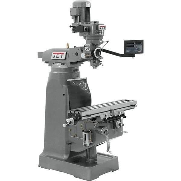 Jet - 7-7/8" Table Width x 35-3/4" Table Length, Variable Speed Pulley Control, 1 Phase Knee Milling Machine - R8 Spindle Taper, 1-1/2 hp - Exact Industrial Supply