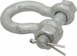 Made in USA - 3/8" Nominal Chain Size, 1 Ton Carbon Steel Bolt Anchor Shackle - 3/8" Diam, 7/16" Pin Diam, 1-7/16" High Inside Jaw, 1-1/8" Inside Width, 1-1/4" Max Body Thickness - Exact Industrial Supply