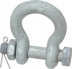 Made in USA - 7/16" Nominal Chain Size, 1.5 Ton Carbon Steel Bolt Anchor Shackle - 7/16" Diam, 1/2" Pin Diam, 1-11/16" High Inside Jaw, 1-1/4" Inside Width, 1-1/4" Max Body Thickness - Exact Industrial Supply