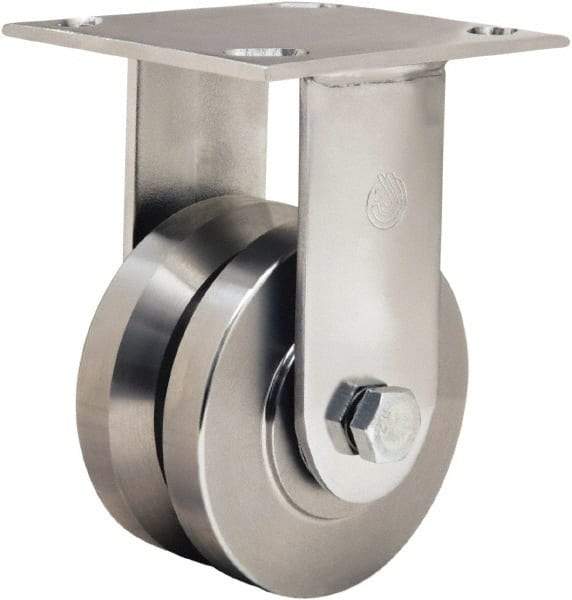 Hamilton - 4" Diam x 2" Wide, Stainless Steel Rigid Caster - 850 Lb Capacity, Top Plate Mount, 3-3/4" x 4-1/2" Plate, Delrin Bearing - Exact Industrial Supply