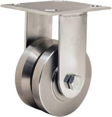Hamilton - 4" Diam x 2" Wide, Stainless Steel Rigid Caster - 850 Lb Capacity, Top Plate Mount, 3-3/4" x 4-1/2" Plate, Stainless Steel Precision Ball Bearing - Exact Industrial Supply