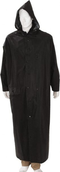 Size 2XL Black Rider Jacket 2 Pockets, 0.35mm PVC & Polyester, Detachable Hood, Snap Closure, Snap Wrists