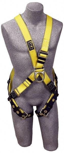 DBI/SALA - 420 Lb Capacity, Size Universal, Full Body Cross-Over Safety Harness - Polyester Webbing, Front D-Ring, Tongue Leg Strap, Pass-Thru Chest Strap - Exact Industrial Supply